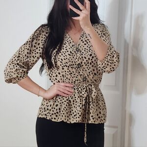 Elegant Black and Tan Spotted Blouse